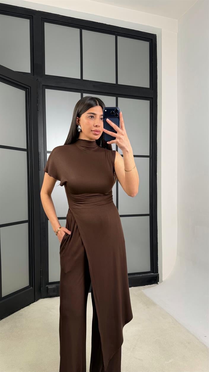 Kahve ZR Model Kaşmir Dokulu Bluz GAUS-01355