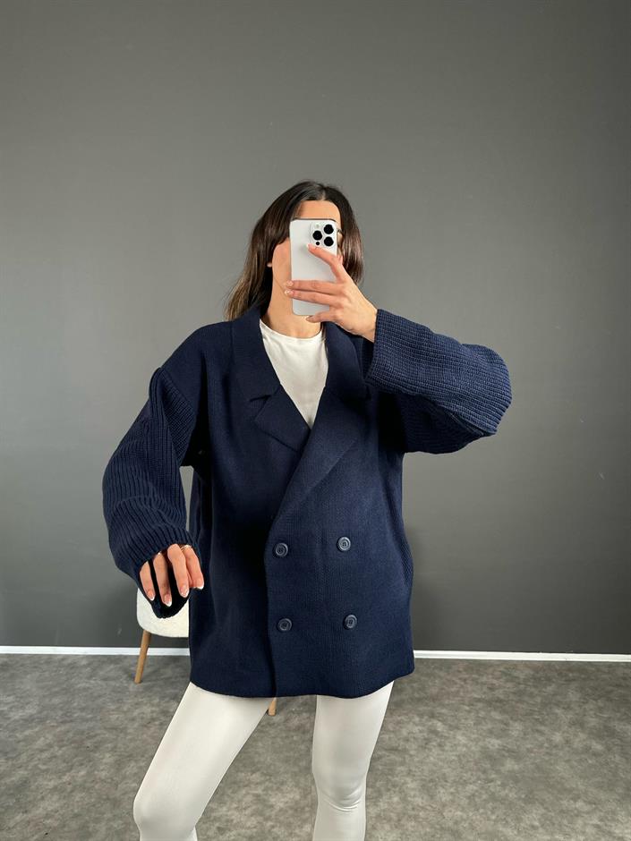 Life Lacivert Oversize Düğmeli Premium Hırka