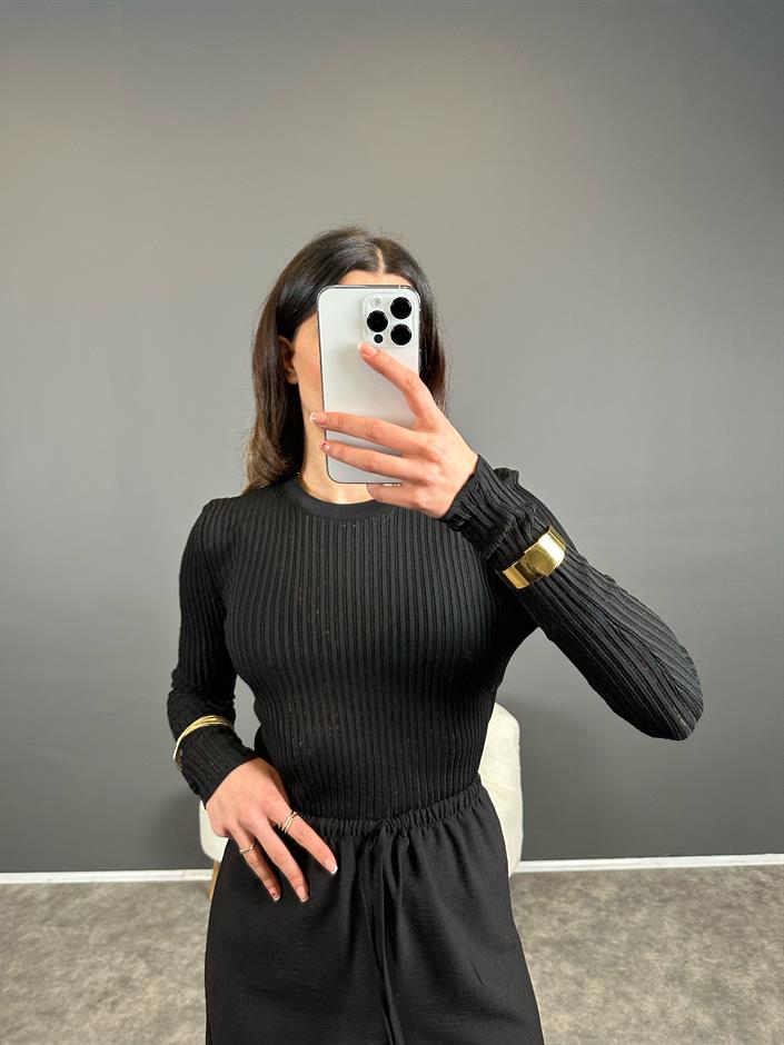 Siyah Uzun Kollu Transparan Triko