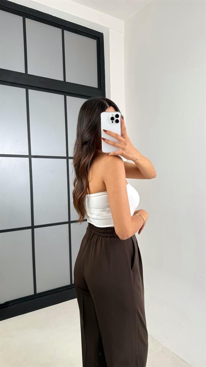 Acı Kahve Gold Düğmeli Beli Lastikli Premium Pantolon GAUS-00141