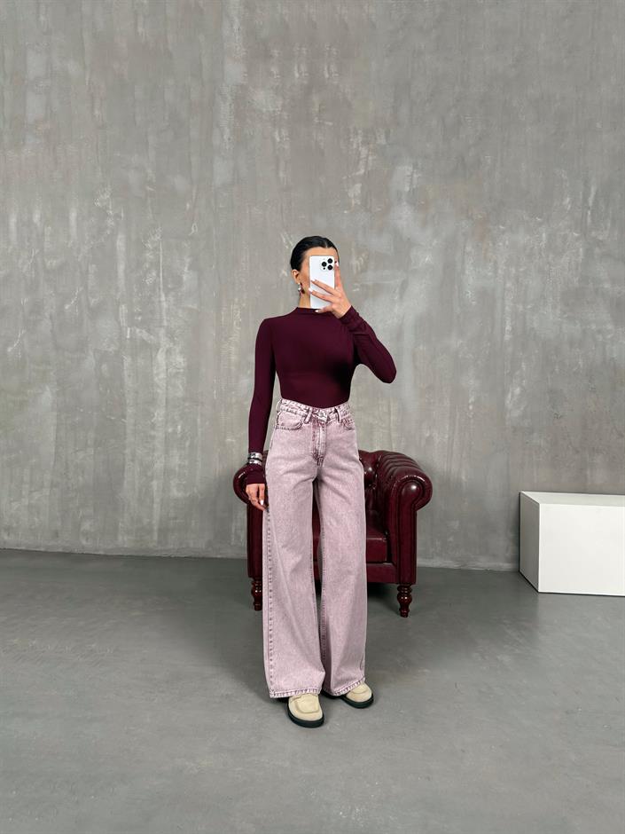 Hector Yıkamalı Pembe Wide Leg Jean
