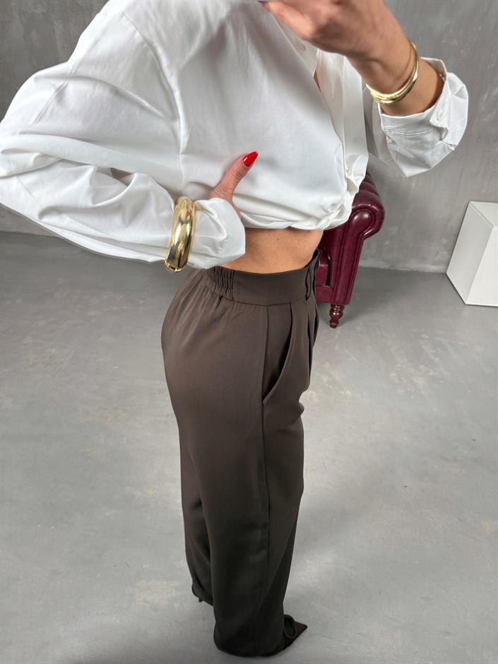 Sagura Kahve Beli Lastikli Cepli Premium Pantolon