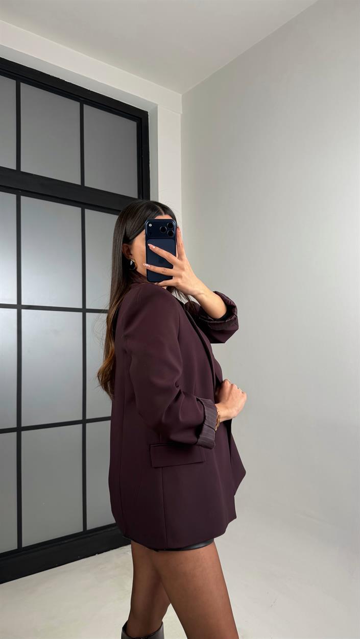 Mürdüm Astarlı Vatkalı Cep Detaylı Blazer Ceket GAUS-00850
