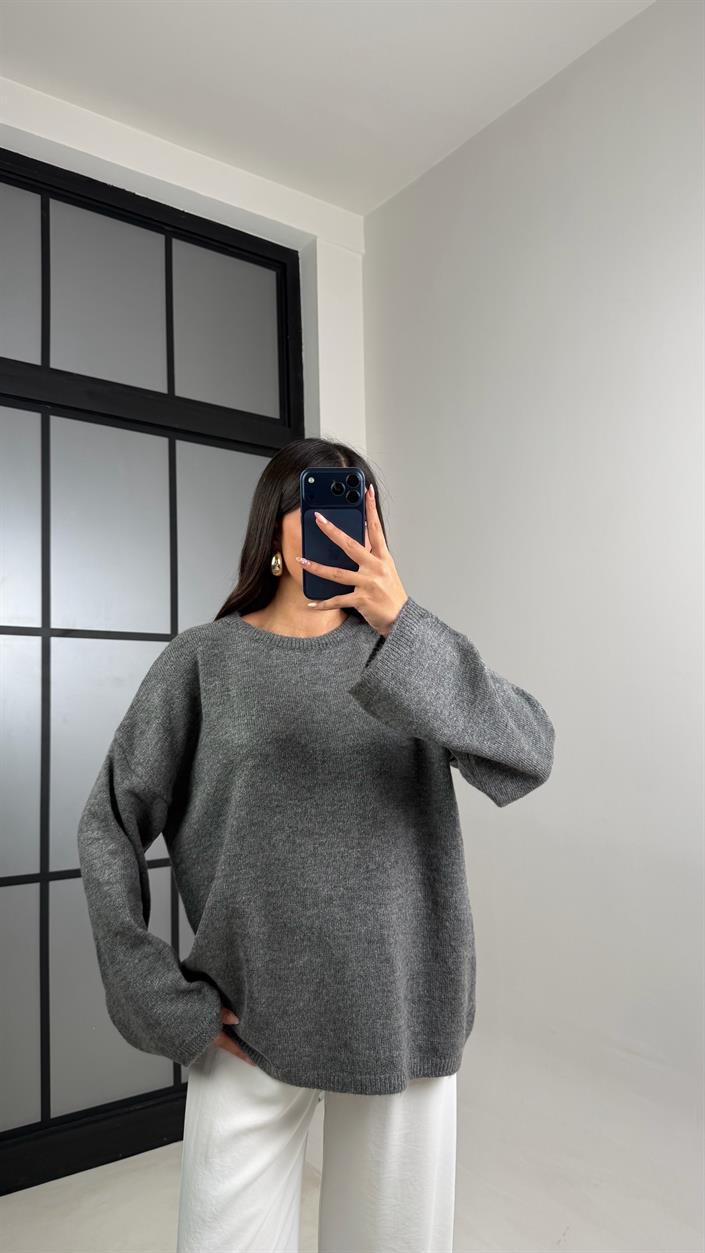 Antrasit Bisiklet Yaka Pinterest Triko Kazak GAUS-00868