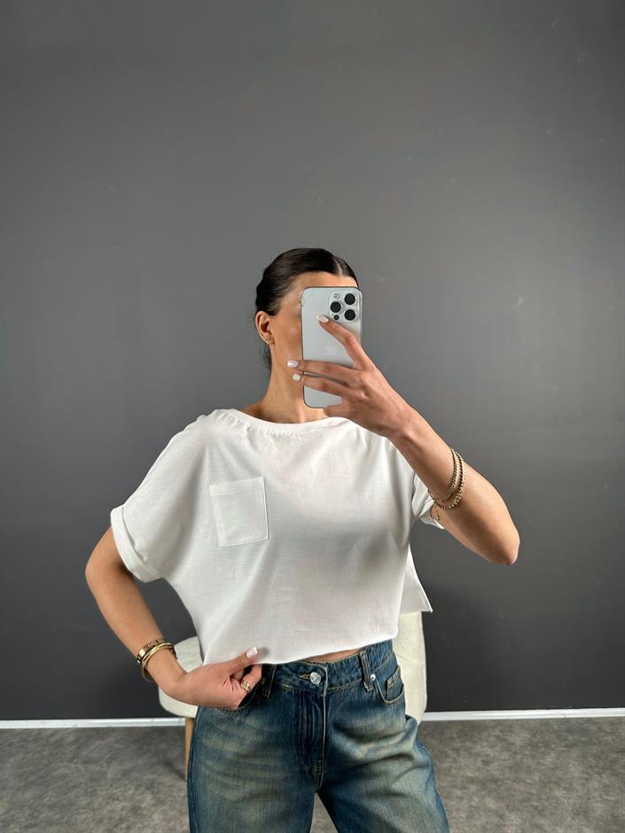 Beyaz Cepli Tshirt 