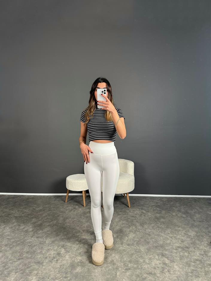 Beyaz Yüksek Bel Toparlayıcı Tayt 