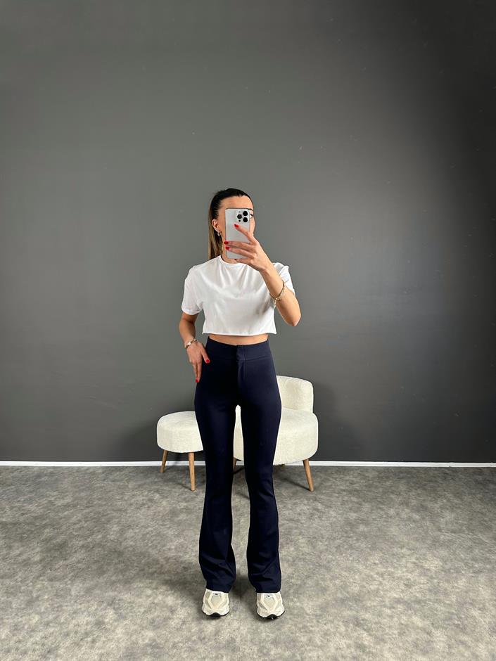 Penny Lacivert Yüksek Bel Kanca Düğmeli İspanyol Pantolon