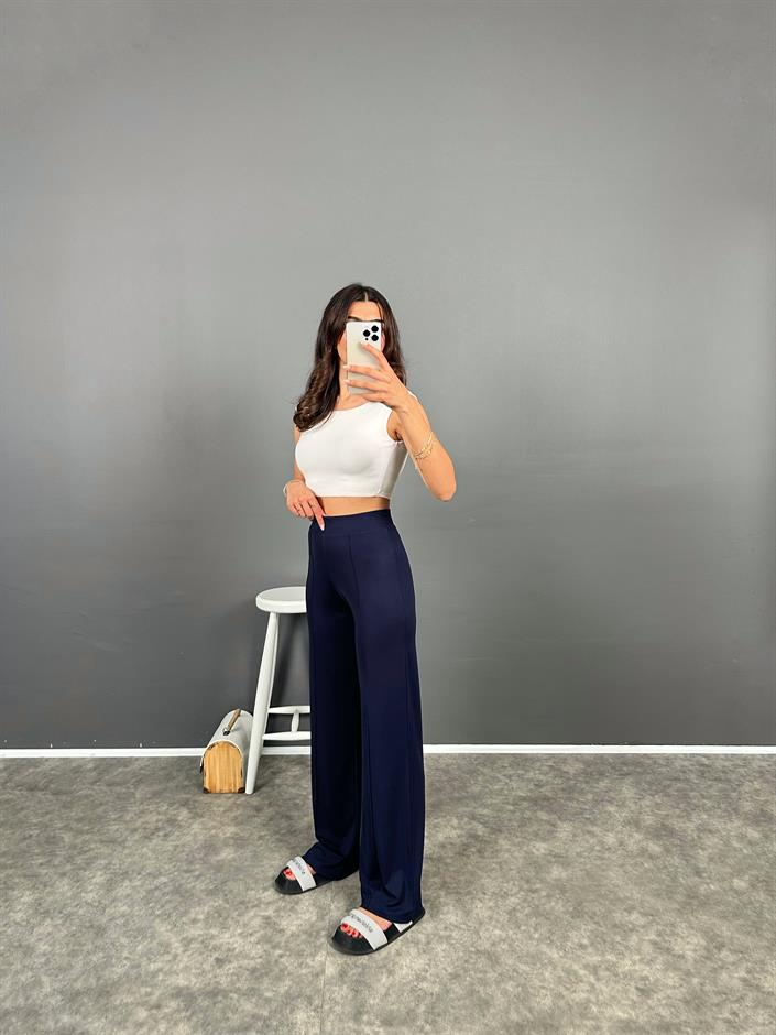 Bancy Lacivert Çımalı Rahat Modal Pantolon