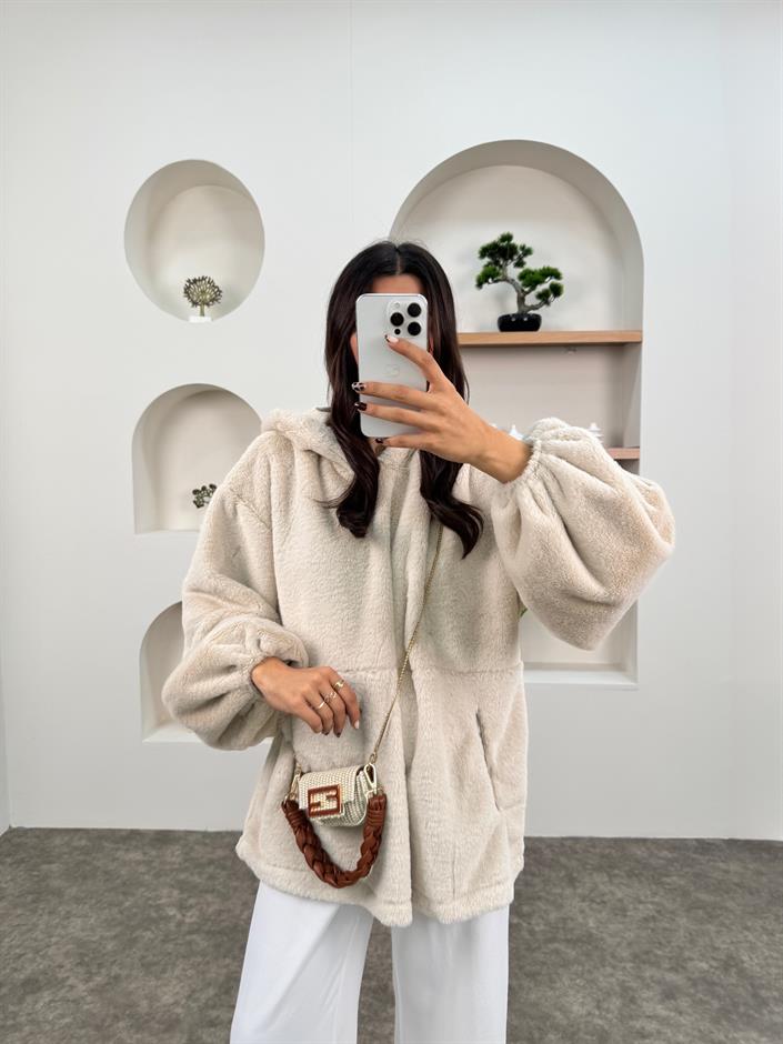 MD Taş Peluş Oversize Kapüşonlu Sweatshirt