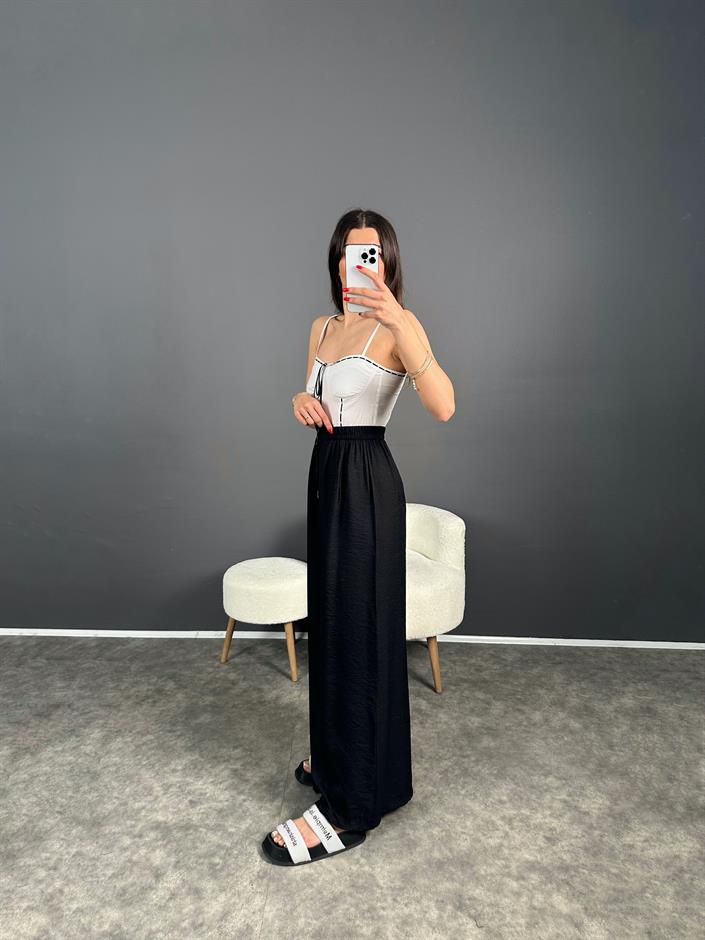 Eliow Siyah Bol Paça Beli Lastikli Pantolon