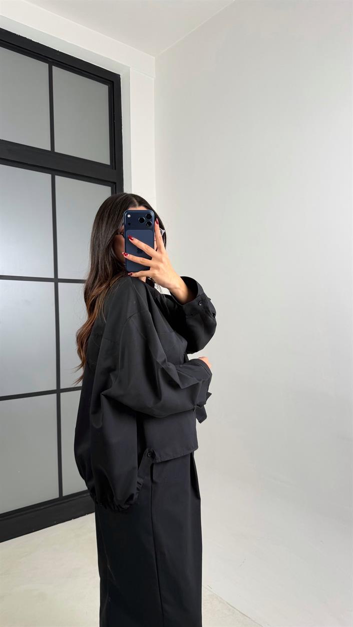 Siyah Gömlek Beli Lastikli Pantolon İthal Kumaş Takım GAUS-00799