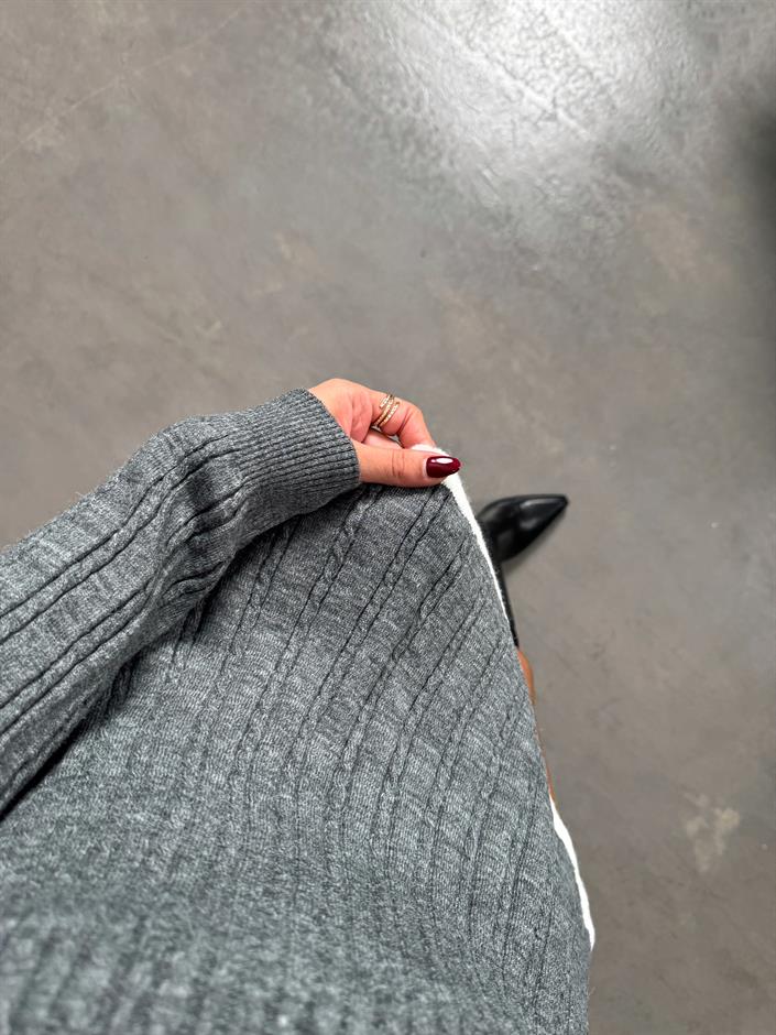 Picas Gri Polo Yaka Triko Kazak Etek Takım