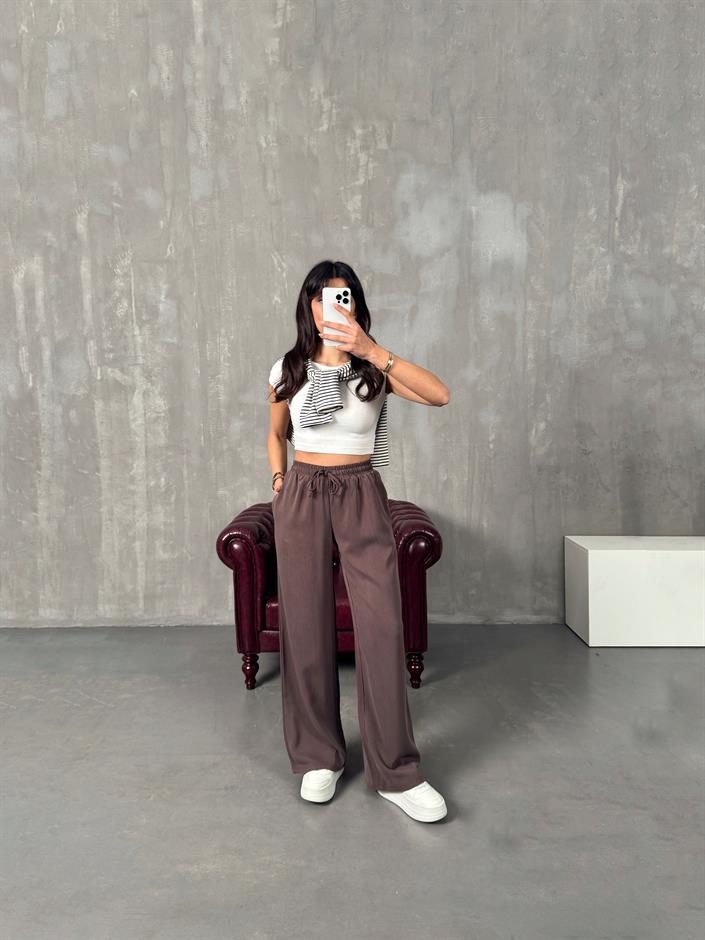 Parisian Kahve Tensel Muadil Beli Lastikli Pantolon