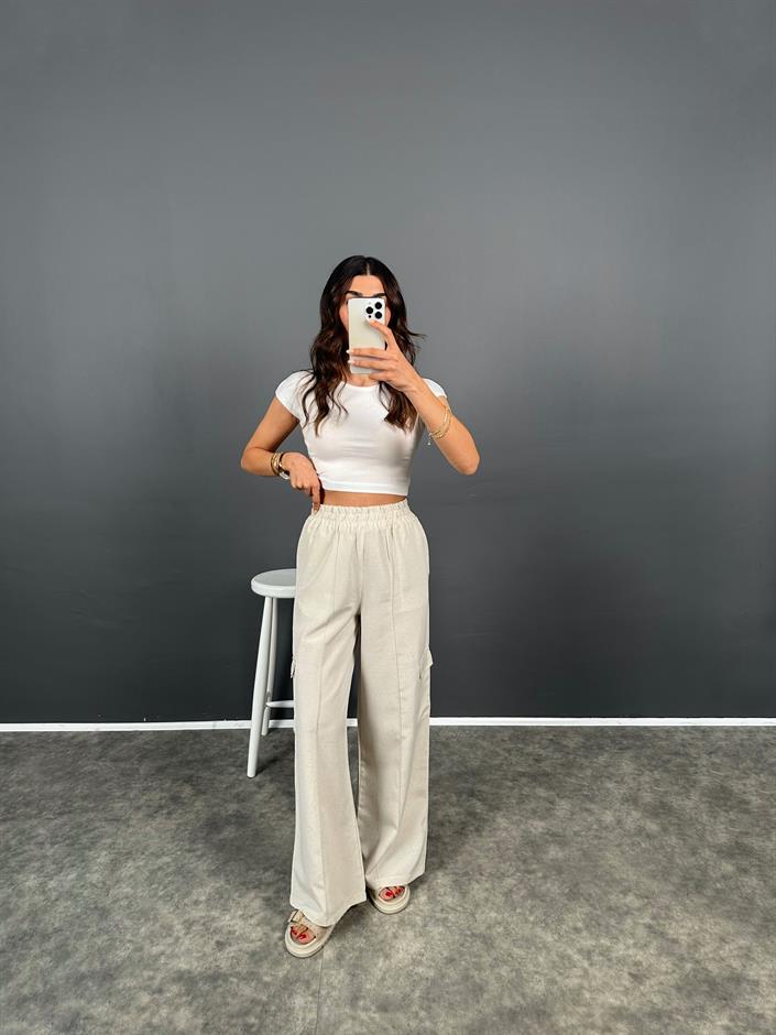 Mentha Taş Kargo Cepli Keten Pantolon