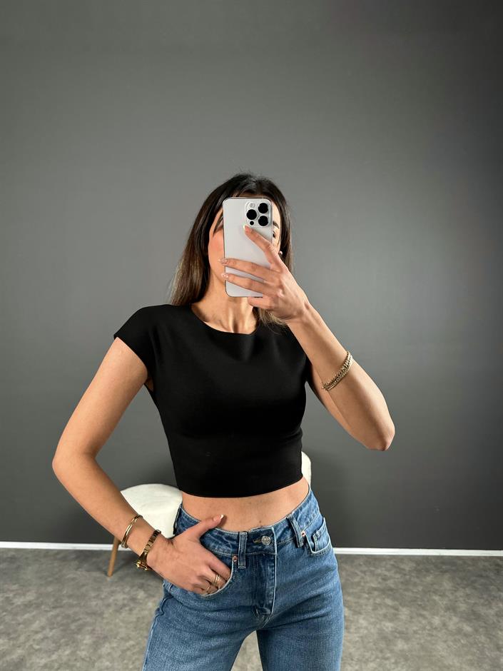 ZR Siyah Çelik Örme Crop Top