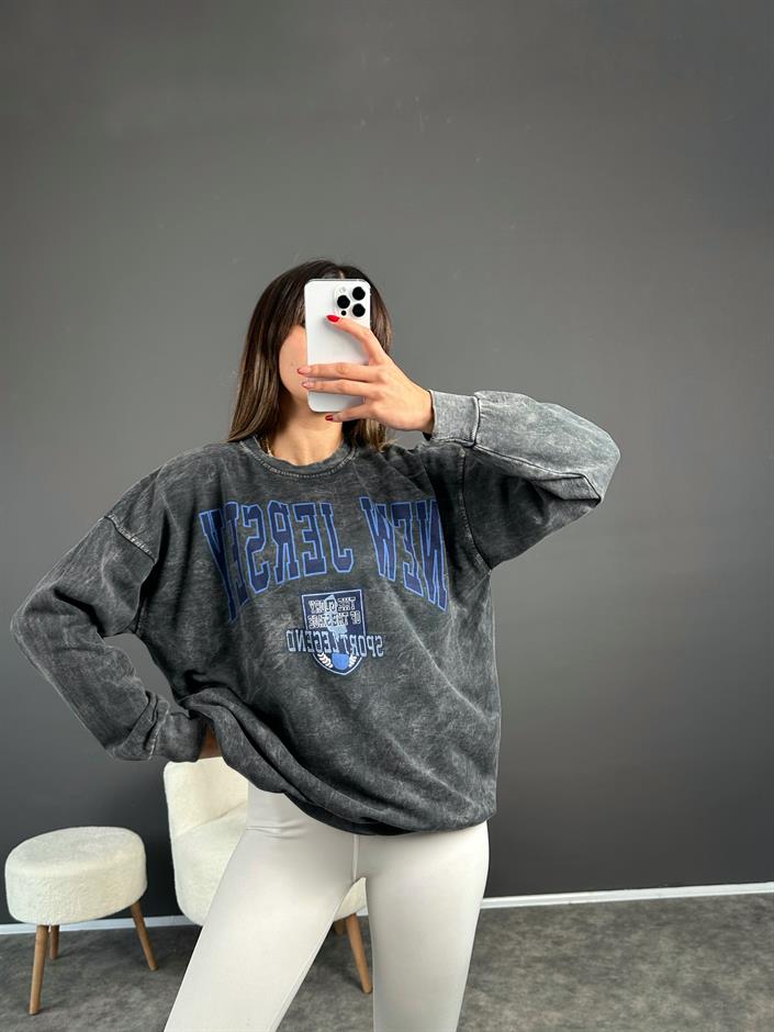 New Jersey Gri Eskitme Sweatshirt 