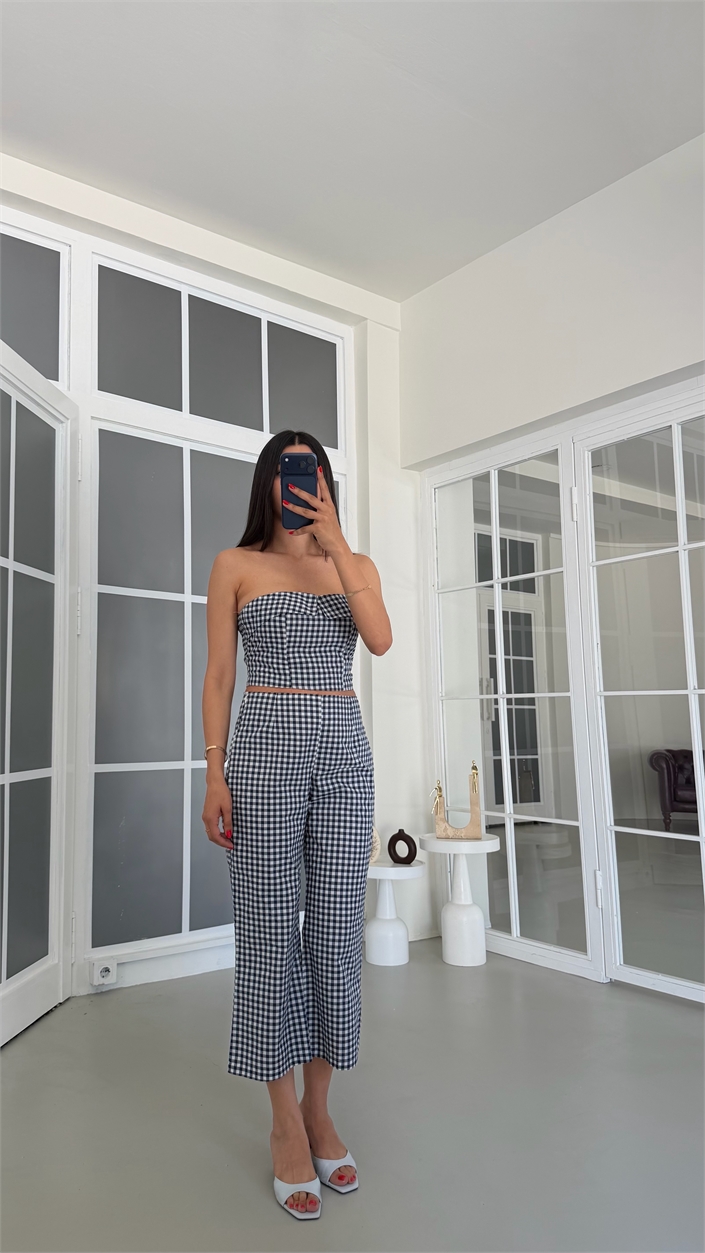Lacivert Pötikare Crop Capri Premium Takım GAUS-01870