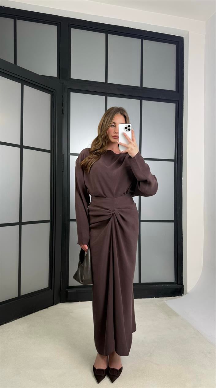 Mürdüm Drape Detaylı Etek Bluz Tencel Takım GAUS-01176