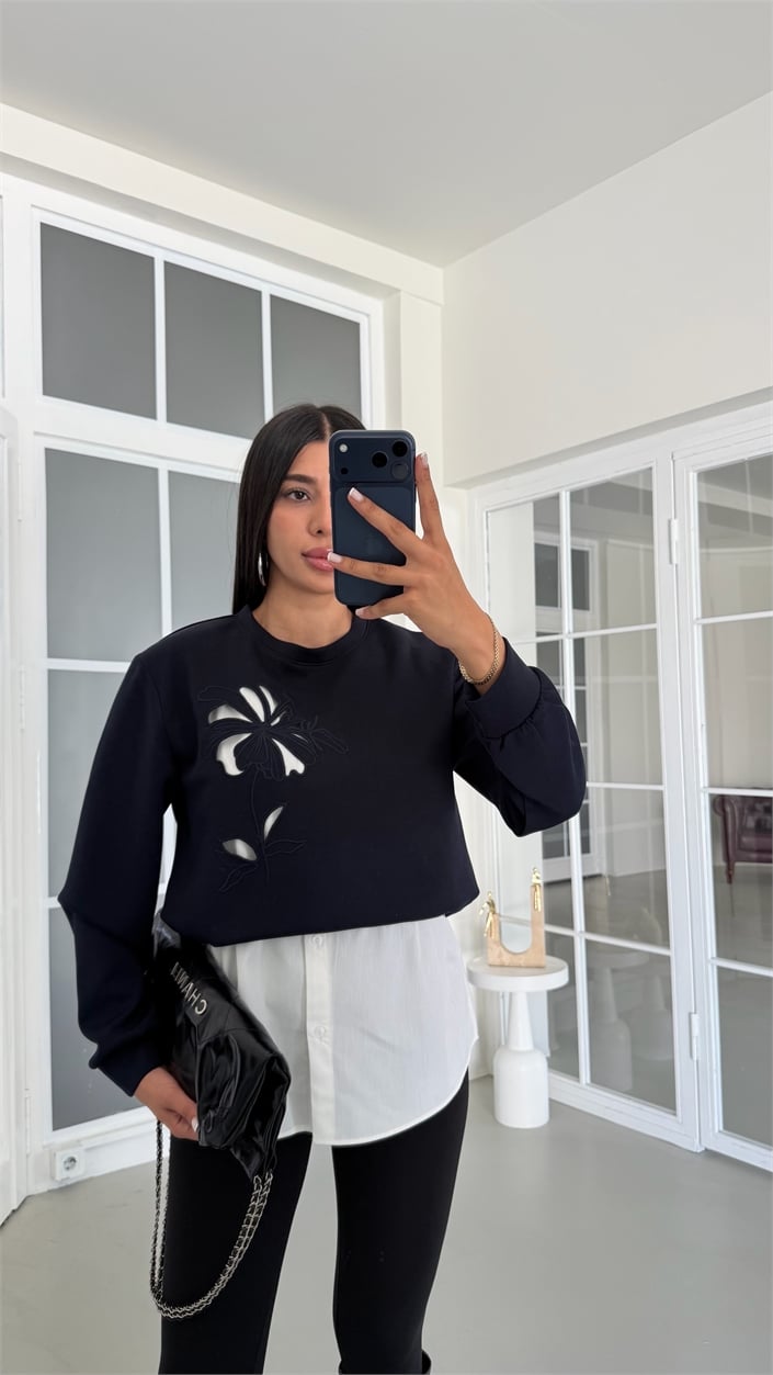 Lacivert TWST Model Gömlek Detaylı Sweatshirt GAUS-02059