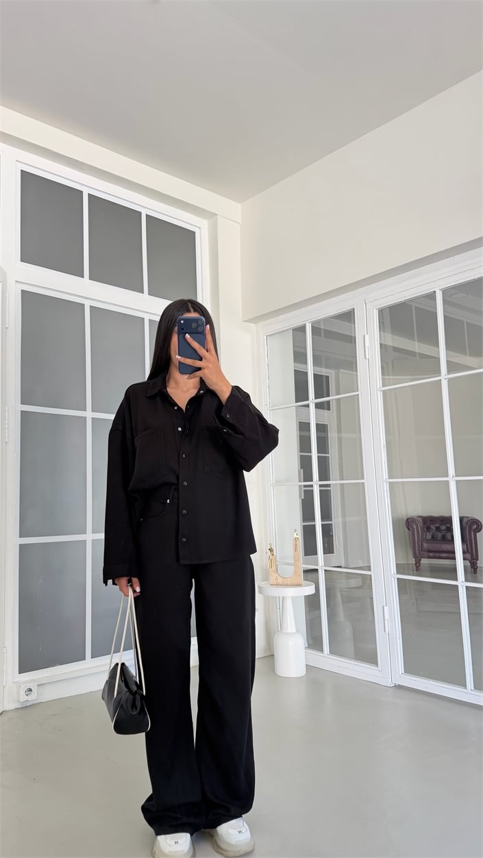 Siyah Gömlek Pantolon İkili Premium Tencel Denim Takım GAUS-02099