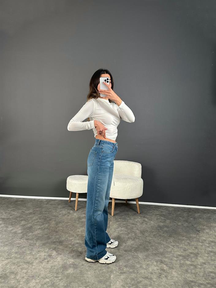 Poe Mavi Kesik Paça Straight Leg Jean