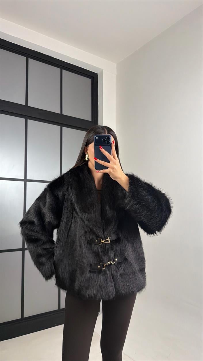 Siyah Astarlı Tokalı Premium Kürk GAUS-00867