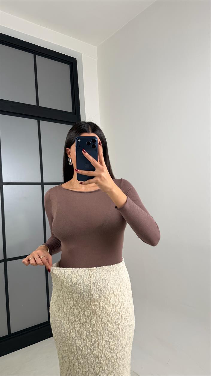 Ekru Maxi Boy Full Astarlı Dantel Etek GAUS-00714