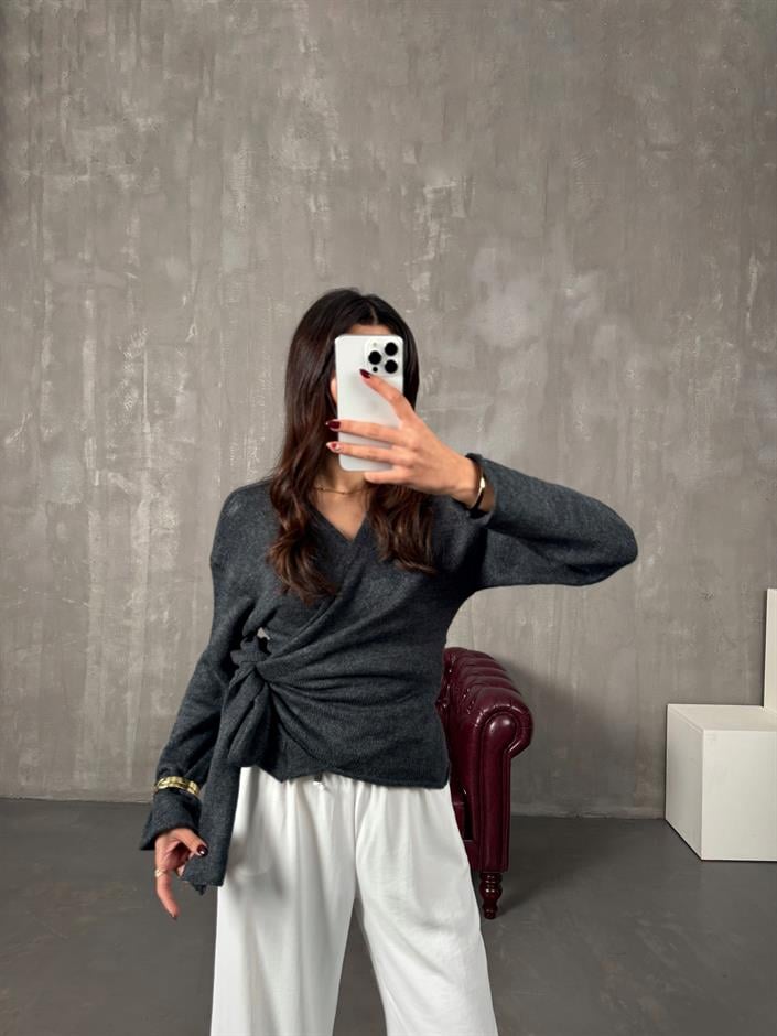 Zebby Antrasit Yandan Bağlamalı Hırka