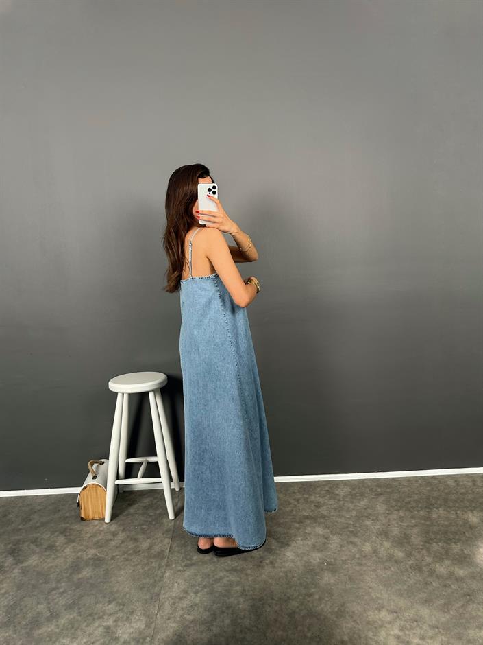 Fern Denim Askılı Ayarlanabilir Elbise