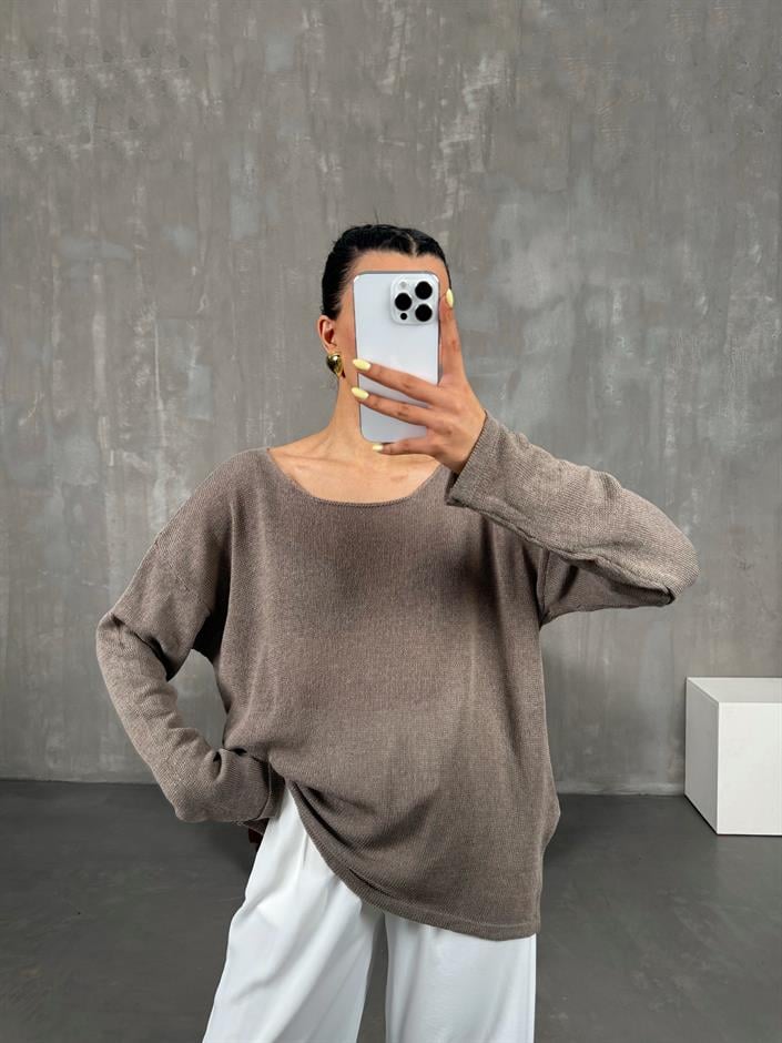 Kahve İnce Triko Kazak Gaus00116