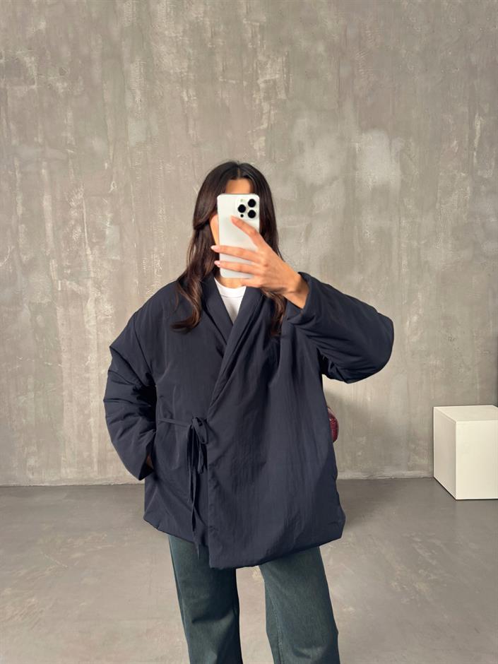 Gows ZR Model Lacivert Önden Bağlamalı Mont