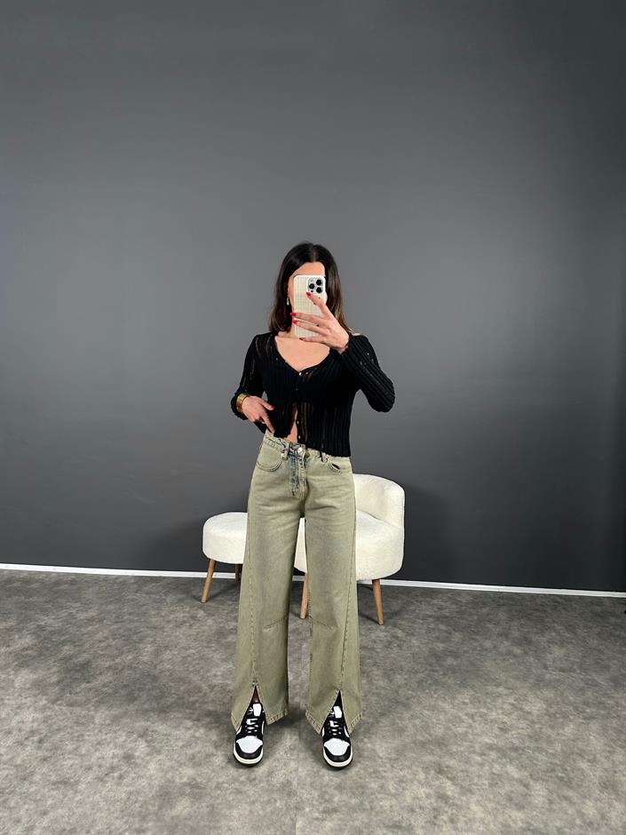 Yung Yeşil Eskitme Ön Yırtmaçlı Jean 