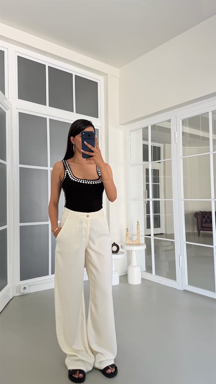 Krem Yıkamalı Tencel Denim Pantolon GAUS-01786