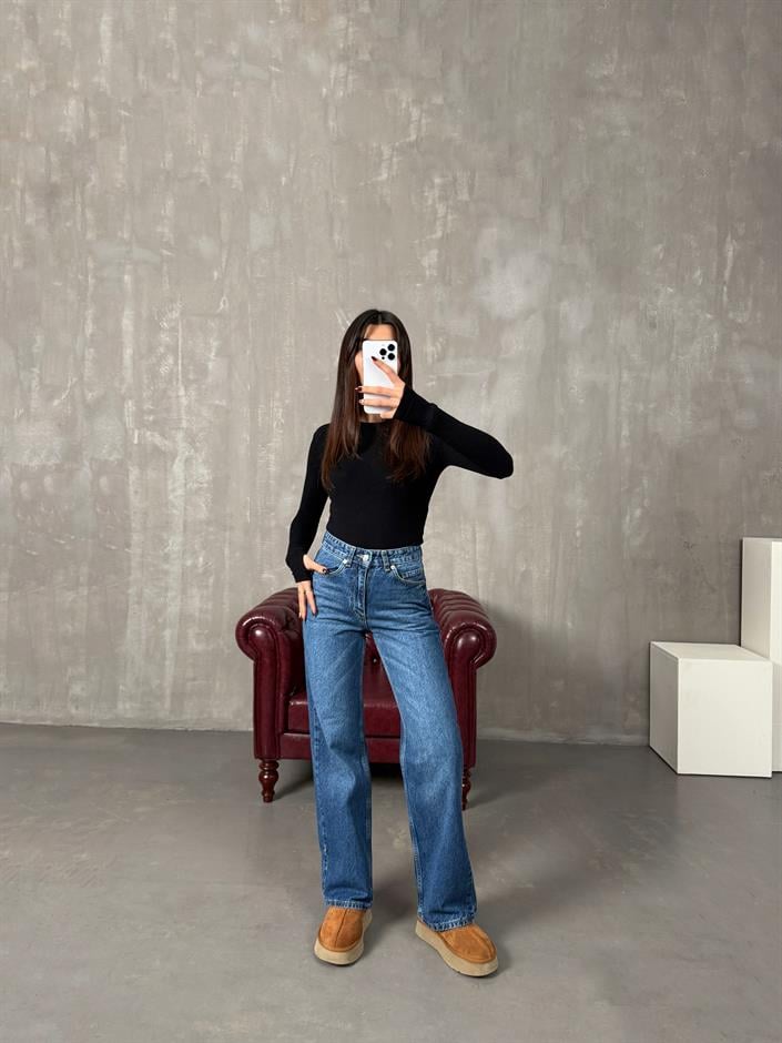 Cers Mavi Yıkamalı ZR Model Wide Leg Jean