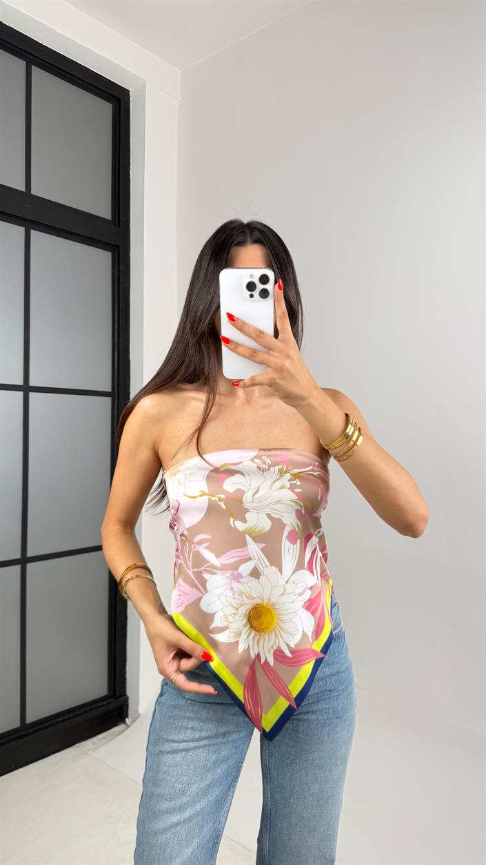 Çok Renkli Çok Desenli Sırt Bağlamalı Saten Bluz GAUS-0024