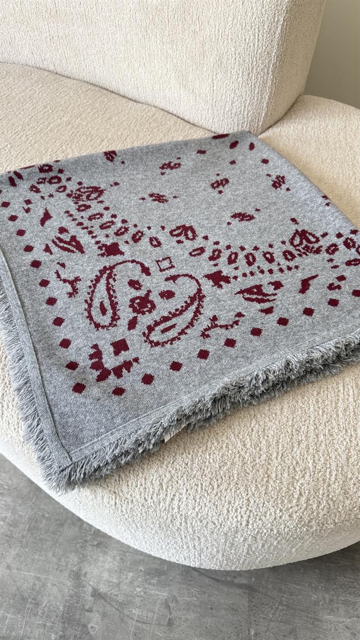 Bordo Desenli Muadil Triko Şal GAUS-00907