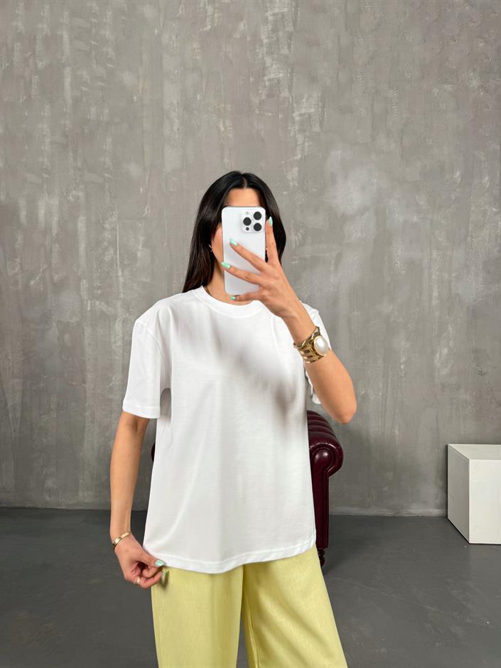 Beyaz Bisiklet Yaka Tshirt Gaus00250