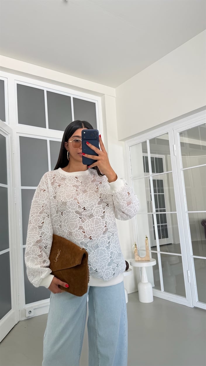 Ekru Fisto Detaylı Premium Sweatshirt GAUS-01834