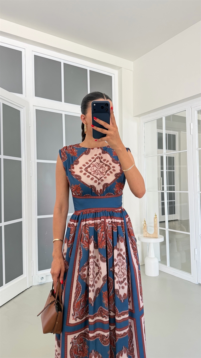 Çok Renkli Vintage Elbise GAUS-01859