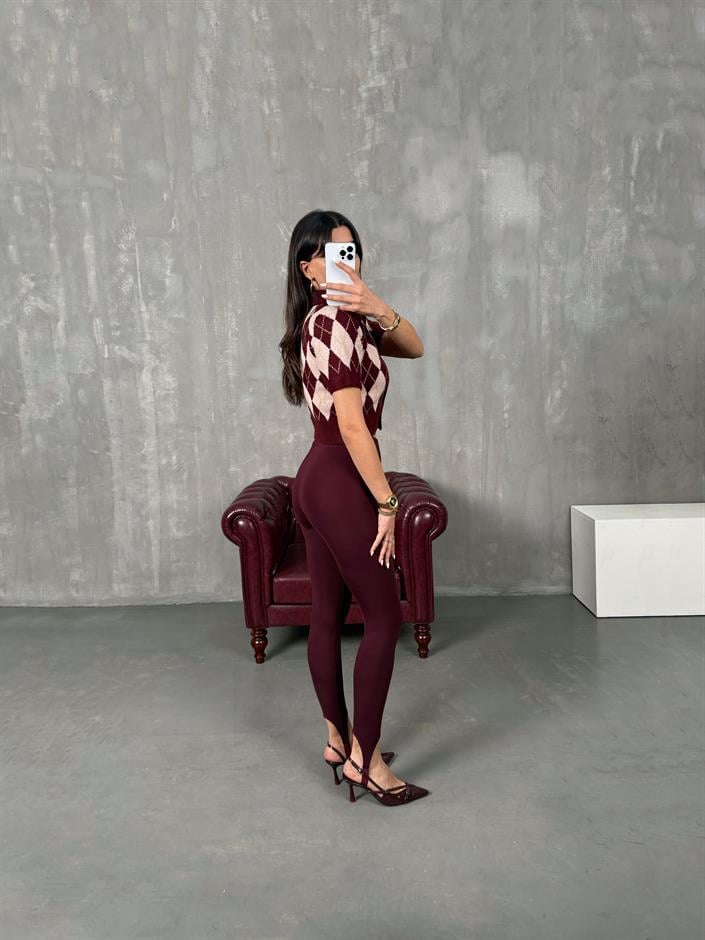 Raser Bordo Topuktan Geçirmeli Yumuşak Dokulu Tayt