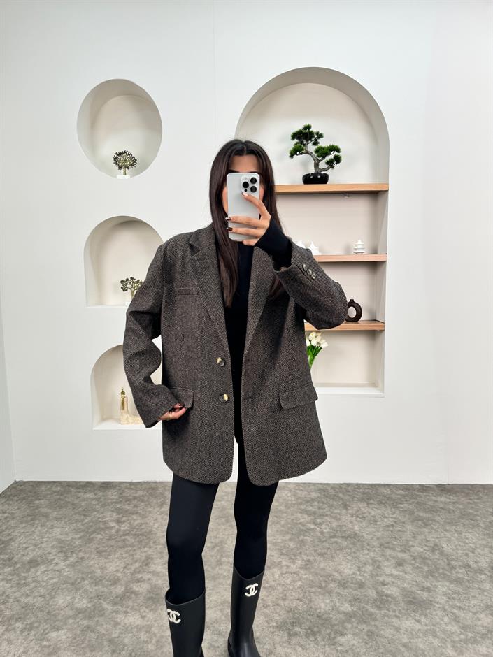 Dany Kahve Astarlı Kaşe Blazer Ceket