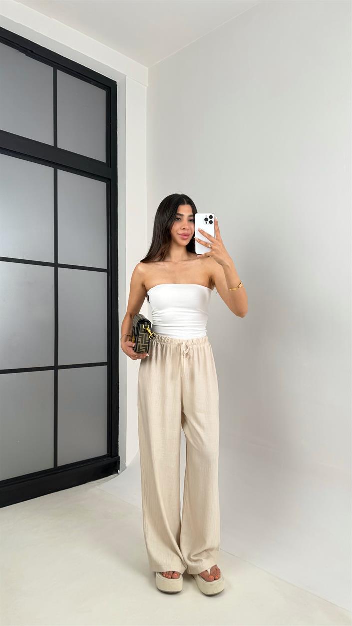 Taş Beli Lastikli Çilek Kumaş Pantolon Gaus00571