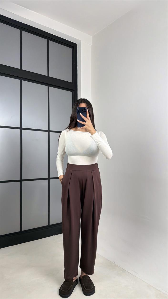 Kahve Beli Lastikli OYS Muadil Şalvar Modal Pantolon GAUS-00574