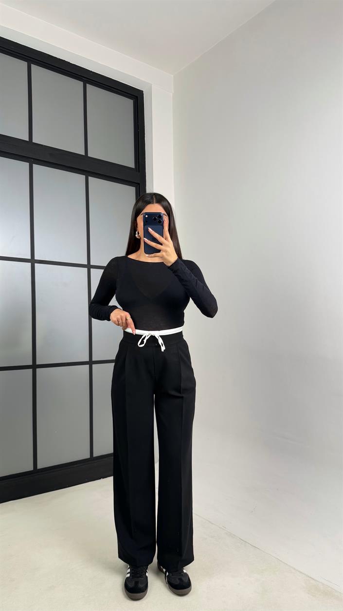 Siyah Çift Bel Detaylı ZR Model Pantolon GAUS-00832