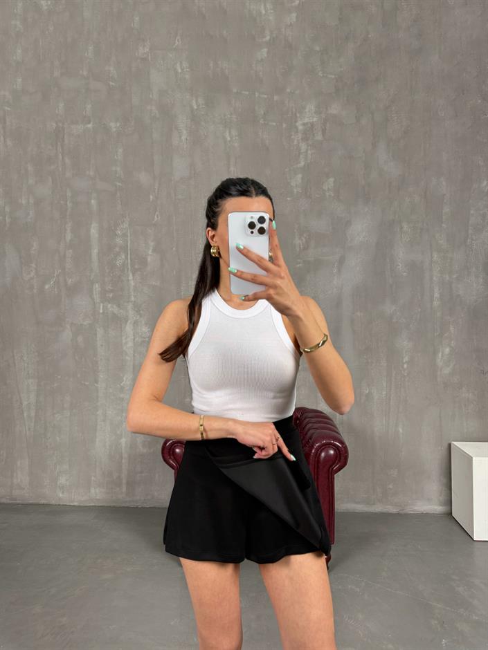 Siyah Etekli Beli Lastikli Modal Şort Gaus00245