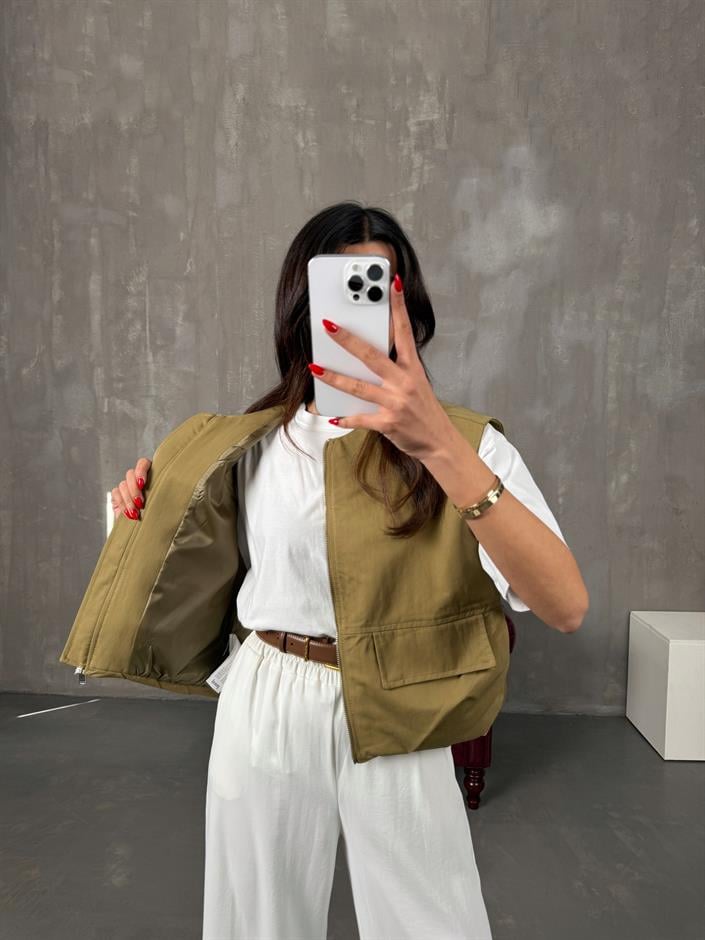 Nela Haki Astarlı Muadil Premium Yelek