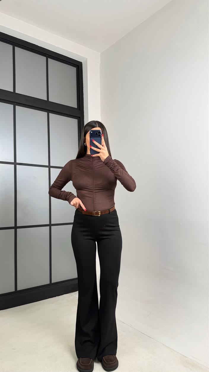 Siyah Kemerli Palazzo Tayt Pantolon GAUS-00958