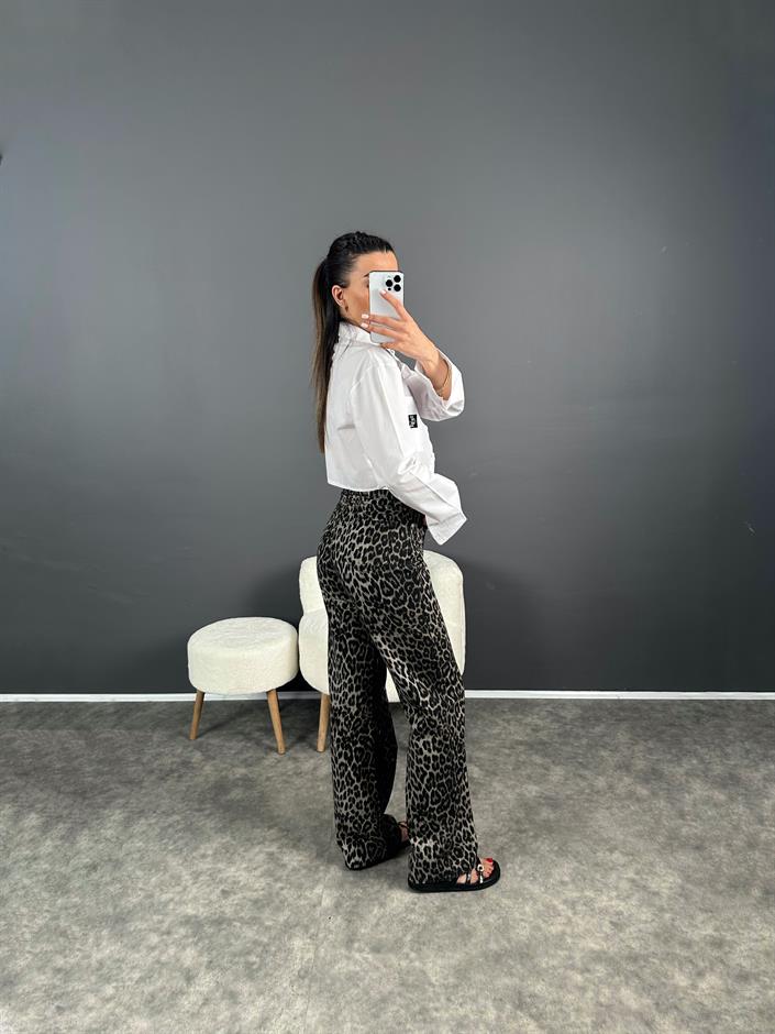 GU Koyu Leopar Desenli Straight Leg Jean