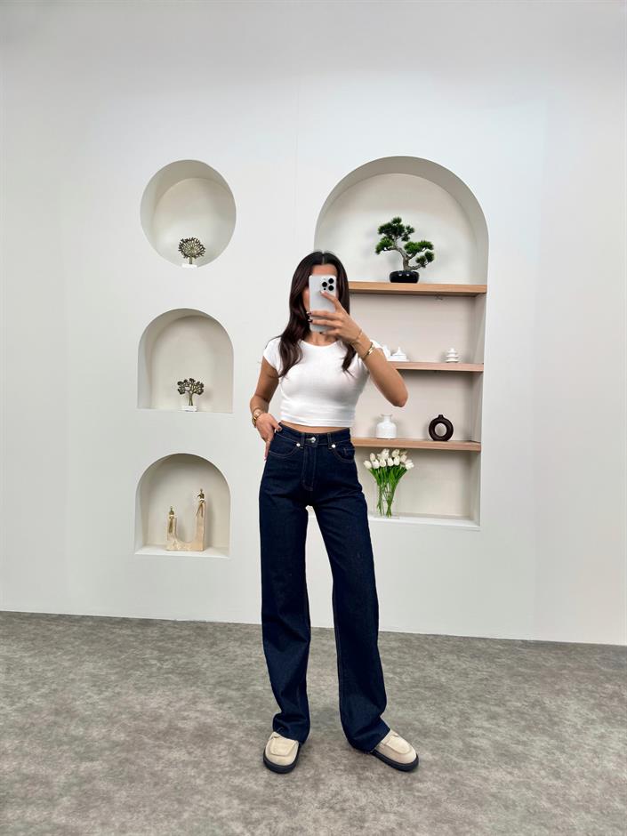 Riva Koyu Mavi ZR Model Kesik Paça Palazzo Jean 