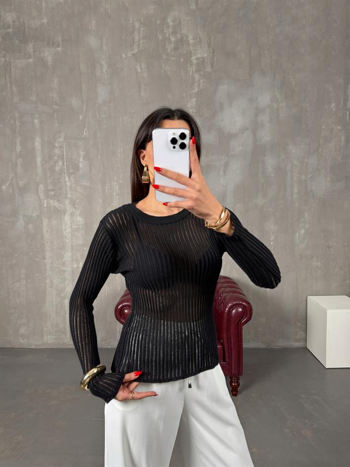 Glov Siyah Transparan Fitilli Bluz